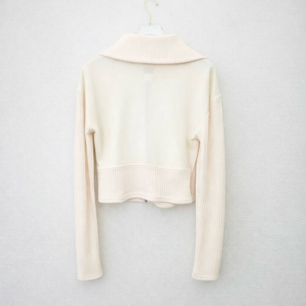 BDG Urban Outfitters Lottie Zip Sweater Top Cropped Knit Collar Ivory Size Large - Picture 3 of 12